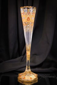 Huge 15 1/2" Moser Gilt Enameled Crystal Vase
