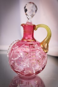 Moser Cranberry Enameled Glass Victorian Cruet