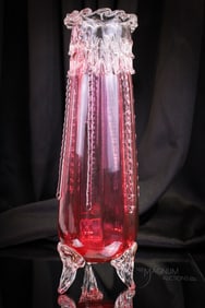 Bohemian Cranberry Victorian Art Glass Icicle 14" Vase