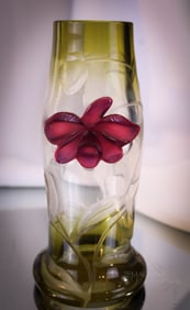 Signed Moser Karlsbad Intaglio & Marquetry Art Glass Vase