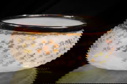 Rare Flower & Acorn Decorated Mother of Pearl Victorian Glass 9" Salad Bowl