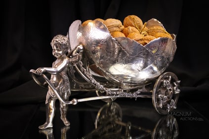 Wilcox Victorian silverplate Figural Cherub & Cart Nut Bowl