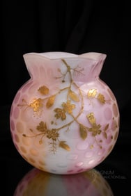 Rainbow Satin Coinspot Mother of Pearl Victorian Glass Gilt Vase
