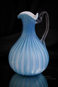 Stevens & Williams Zipper Mother of Pearl Satin Victorian Glass Ewer