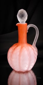 Orange Satin Victorian Herringbone Mother of Pearl Satin Glass Cruet