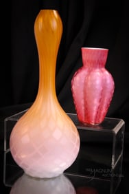 2 pc Lot Victorian Mother of Pearl Satin Glass