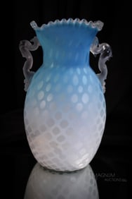 Huge Diamond Quilt 11" Victorian Mother of Pearl Satin Glass Vase