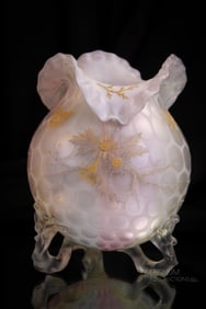 Rare Victorian Rainbow Mother of Pearl Victorian Glass Enameled Dragonfly Vase