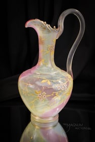 Fine 12 " Rainbow Victorian Opalescent Enameled Glass Ewer