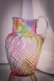 Rainbow Victorian Glass Swirled Water Pitcher