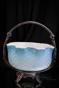 Middletown Silverplate Victorian Mother of Pearl Satin Glass Brides Basket