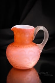 Scarce Orange Peacock Eye Victorian Mother of Pearl Satin Glass Creamer