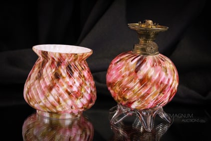 Victorian Cased Spatter Minature Oil lamp