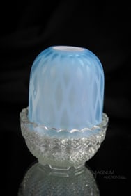 Blue Victorian Mother of Pearl Satin Glass Fairy Lamp