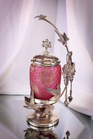 Rare Victorian Meriden Silverplate Mt. Washington Cranberry Glass Pickle Castor