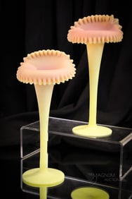 Pair Mt. Washington Burmese Jack in the Pulpit Glass Vases