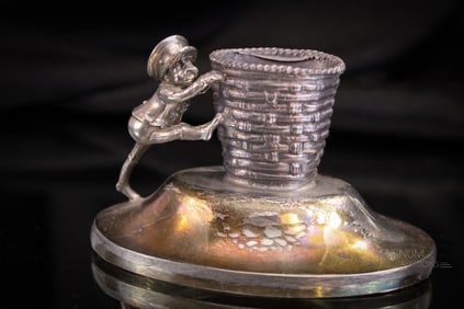 Silverplate Palmer Cox Brownie with Basket Toothpick Holder