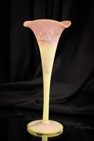 Mt. Washington Burmese Decorated Victorian Glass 10" Vase