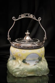 Rare Pairpoint Scenic Silverplate & Glass Victorian Biscuit Jar