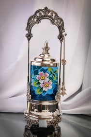 Weston Victorian Silverplate Blue Enameled Pickle Castor