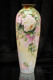15" Hand Painted Porcelain Roses Vase