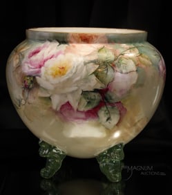 B. & Co. France 11" Porcelain Hand Painted Roses Jardinere