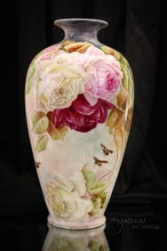 Hand Painted Porcelain Roses 14" Vase
