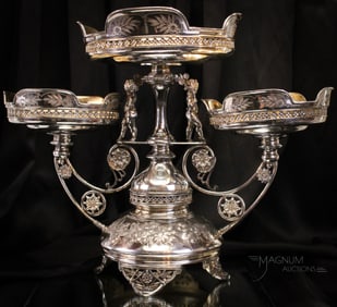 Victorian Simpson Hall & Miller Silverplate Figural Cherub 19 1/2" Centerpiece