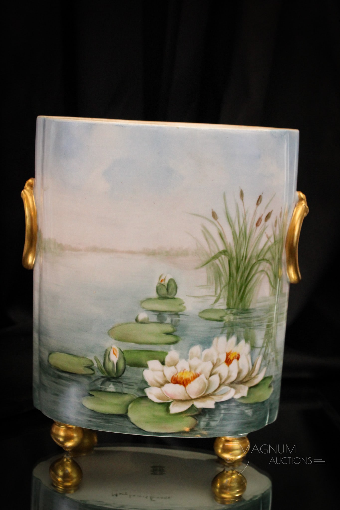 Limoges France W.G. & Co. Hand Painted Artist Signed Cache' Pot: Grea example of an artist signed porcelain hand painted cache' pot. This one marked, "W.G. & Co." Cache' pot measures 9" tall.