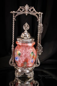 James Tufts Victorian Silverplate Enameled Glass Pickle Castor