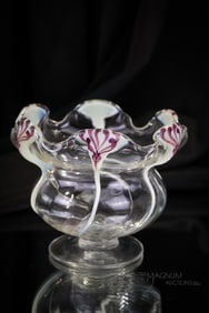 Stuart & Sons Victorian Urnaium Art Glass Enameled Vase