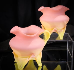 2 pc Lot Italain Murano Burmese Art Glass