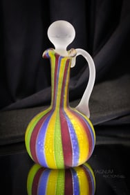 Italian Murano Art Glass Ribbon Adventurine Cruet