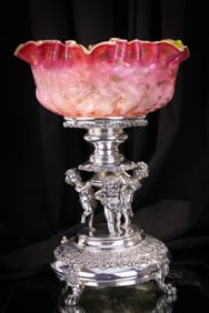 Derby Silverplate 15" Victorian Mother of Pearl Glass Brides Basket Centerpiece