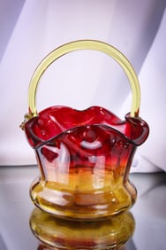 Libbey Amberina Victorian Art Glass Basket