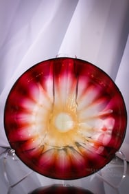 New England Amberina Victorian Glass Large Ribbed Optic Bowl