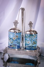 Rare Pairpoint Blue Enameled Victorian Double Pickle Castor