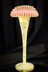 Scarce Mt. Washington Decorated Burmese 13" Glass Vase