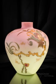 Mt. Washington Burmese Glass Decorated 71/2" Vase