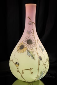 Rare Mt. Washington Victorian Queen's Decoration Burmese Glass 12" Vase