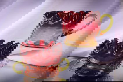 Mt. Washington Amberina Victorian Glass Creamer & Sugar