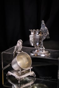 2 pc Lot Figural Rogers & Rockford Silverplate Victorian Cockatoo Toothpick Holders