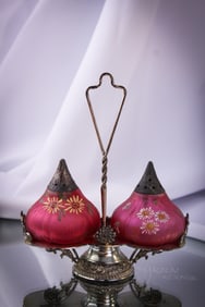 Aurora Silverplate Mt. Washington Cranberry Glass Fig Mold Shaker Set