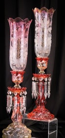 Pair 22 1/2"  Baccarat Rose Tiente Hurricane Candlabrum