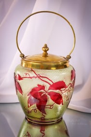 Baccarat Acid Cutback Cameo Cranberry Citron Glass Biscuit Jar