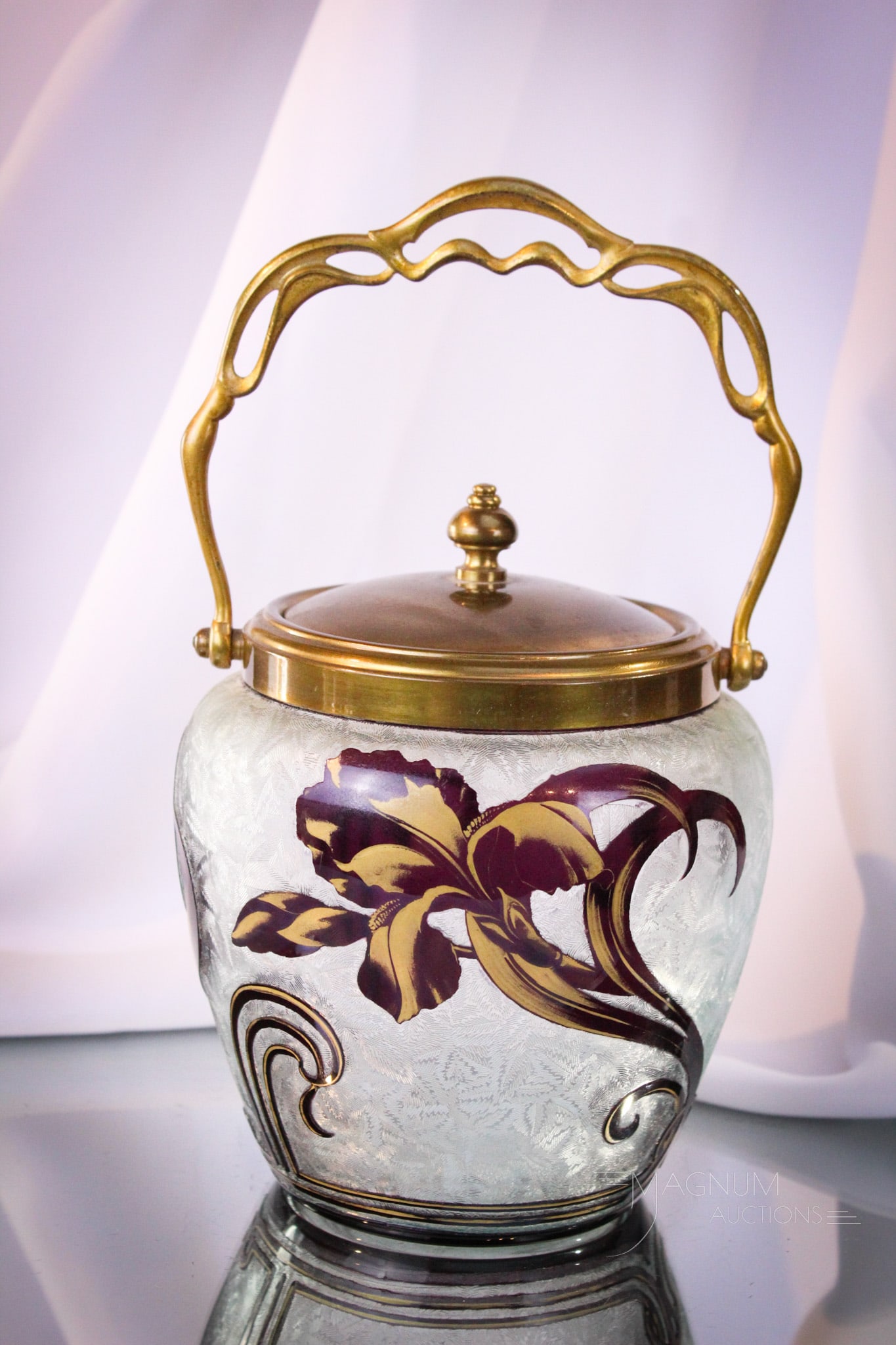 Baccarat Acid Cutback Cameo Ruby Glass Biscuit Jar: Exquisite Victorian attributed to Baccarat ruby to clear acid cutback cameo glass biscuit jar.