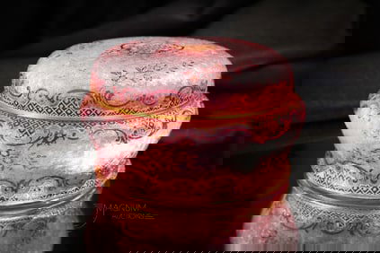 Baccarat St. Louis Acid Cutback Cameo Cranberry Glass Dresser Box