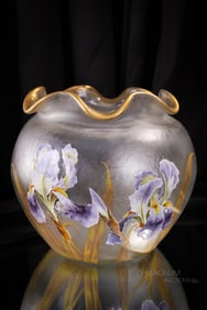 Signed Mt. Joye French Art Glass 8" Enameled Giant Centerpiece Vase