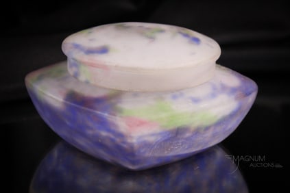 Signed Muller Freres, Luneville Satin Spatter Dresser Powder Jar