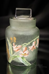 Signed Verrerie D'Art De Lorraine French Enameled Art Glass Dresser Jar